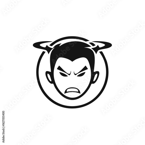 Furious Face Icon with Swirling Halo Graphic