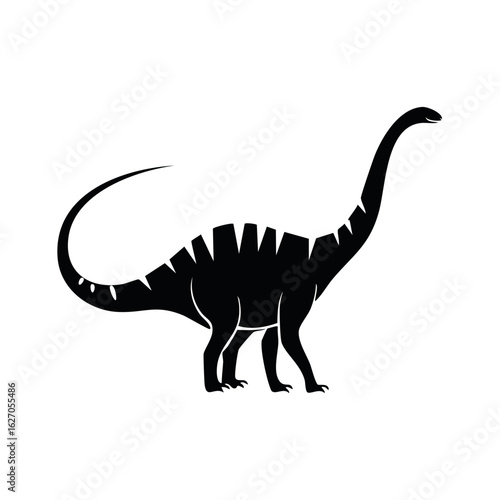 Silhouette of a Brontosaurus dinosaur walking isolated on white background