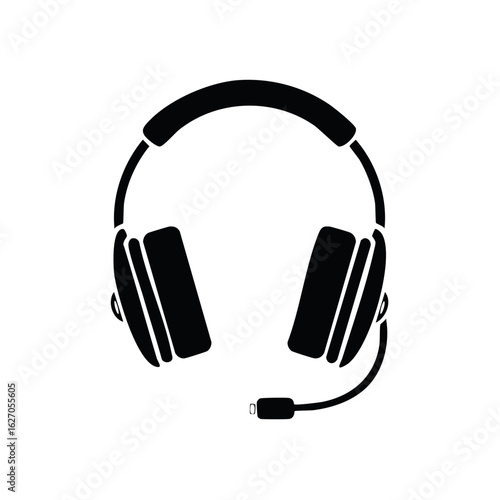 Headphones with microphone vector silhouette, call center headset vector illustration, customer service microphone headphones