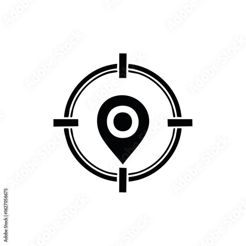 Geo Targeting with Location Pin in a Crosshair, Minimalist Vector