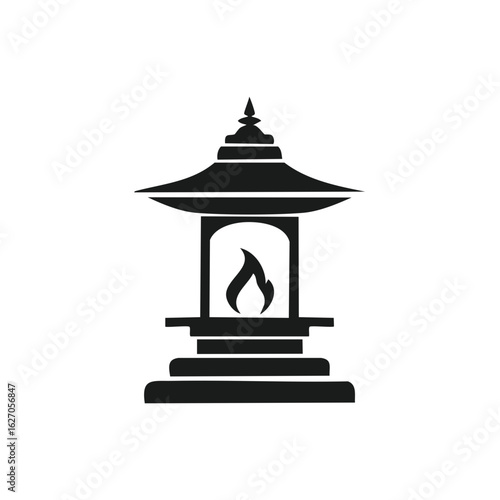 Traditional Asian temple lantern with a sacred flame minimalist vector icon