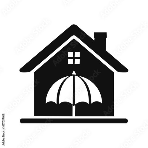 House protected by an umbrella icon symbol of home security and insurance coverage