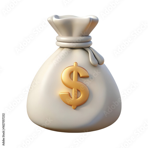 3d render of money bag with dollar sign isolated on transparent background