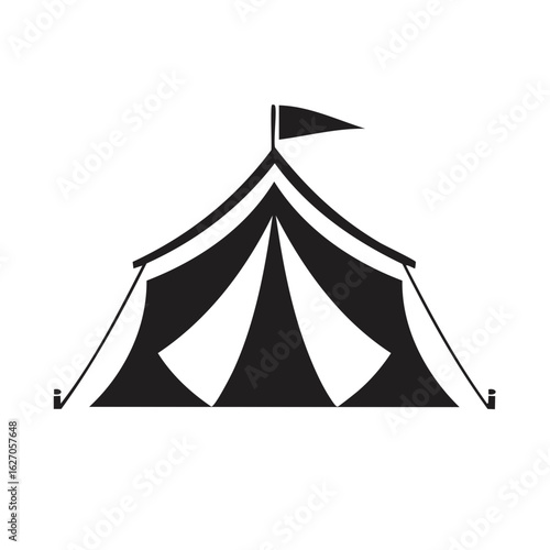 Classic striped circus tent big top with a flag, vector graphic icon
