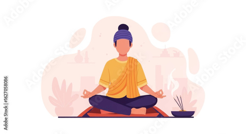 An illustrative depiction of a serene individual practicing mindful meditation in a tranquil space, fostering inner peace and spiritual well-being.