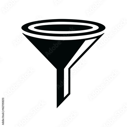 Black funnel illustration for sorting and filtering liquids or data concept