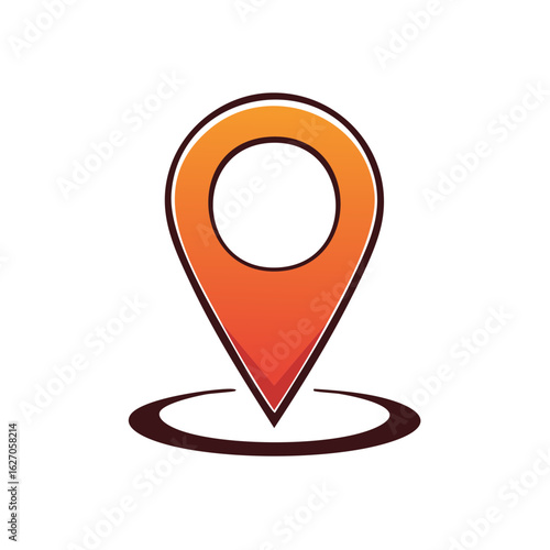 Orange location pin icon, a map pointer symbol for GPS navigation and finding a destination