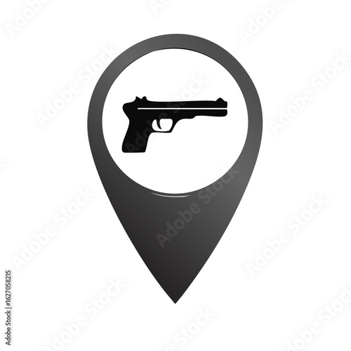 Gun Silhouette in Map Pointer Sign Weapon Location Concept Iconography