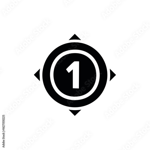 Number one icon in a circular emblem with compass points First place winner badge graphic