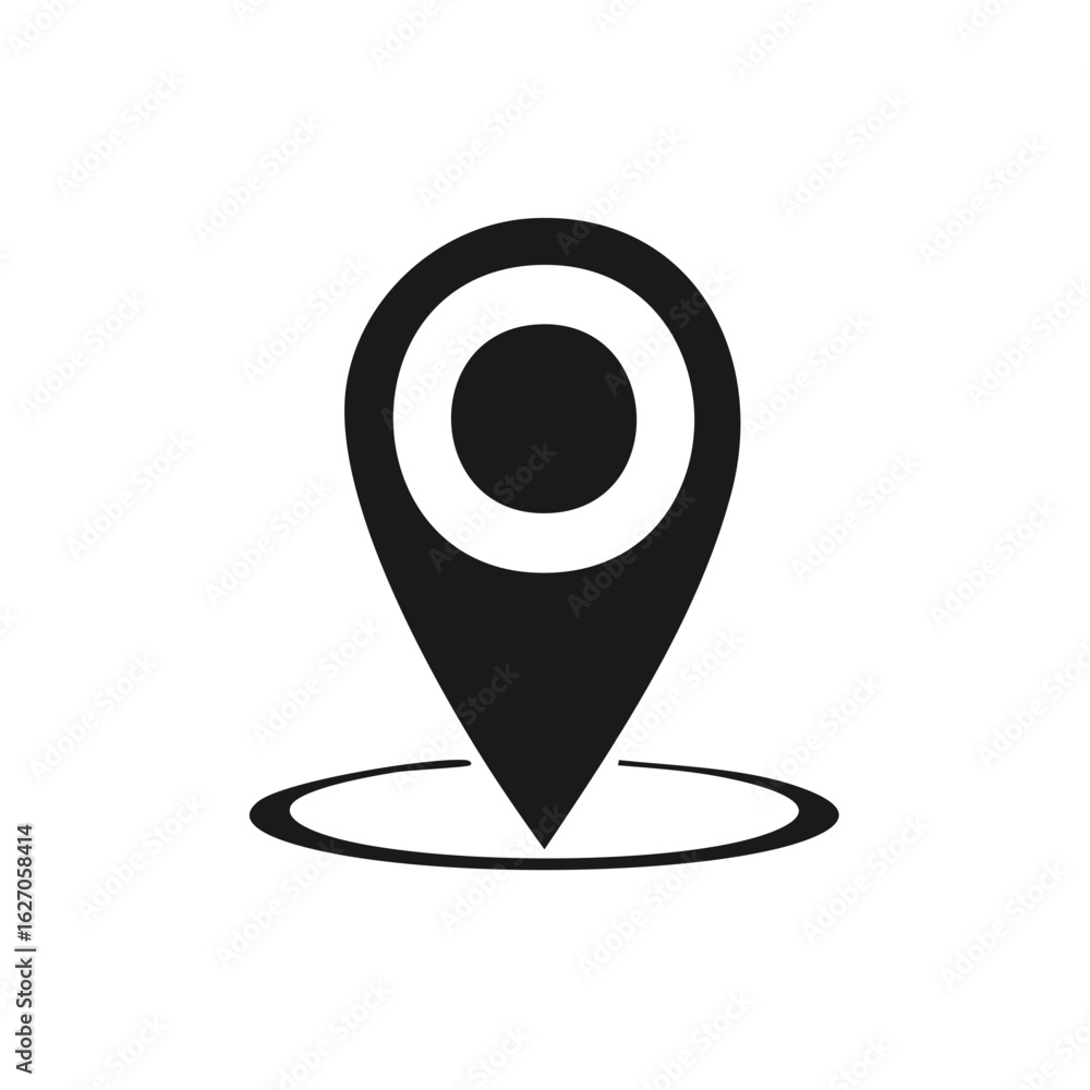 Black location pin icon on white background representing a navigation marker Black location pin icon on white background representing a navigation marker
