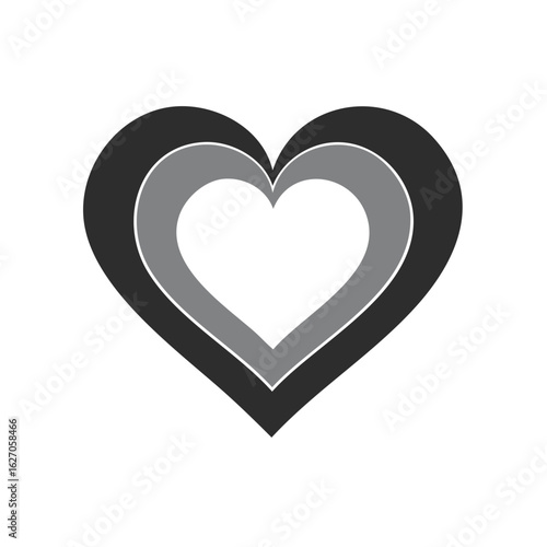 Monochrome Tonal Heart Layers, Abstract Loving Symbol, Simple Heart Icon