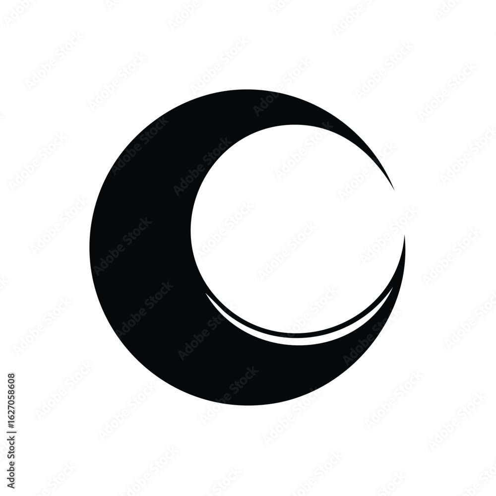 Stylized black crescent moon icon. Minimalist silhouette graphic for celestial and night sky themes. Stylized black crescent moon icon. Minimalist silhouette graphic for celestial and night sky themes.