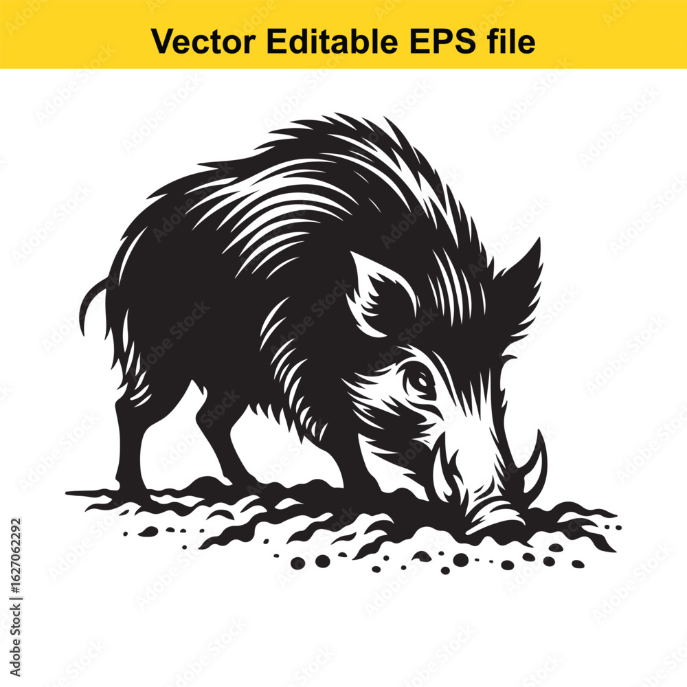 Fototapeta premium Vector art of wild boar isolated on white background long horn, , long horn