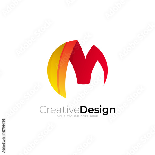 Letter M logo with colorful style design, M logo ready to use