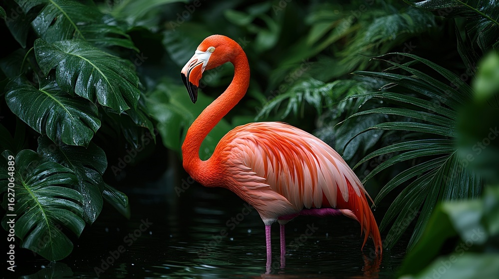 Fototapeta premium Majestic Flamingo in Lush Tropical Enclosure