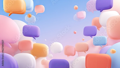 Floating, colorful speech bubbles
