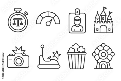 Amusement park outline icon set. fun, adventure, leisure outline icon collection