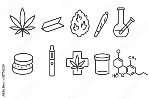 Cannabis, marijuana outline icon set. legalization, hemp icons outline collection