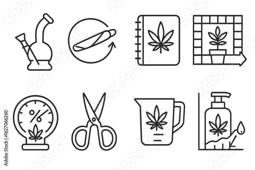 Cannabis line icon set. marijuana, hemp, cbd, flat weed icons collection