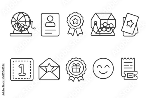 Lottery and raffle line icon set. ticket, prize draw, winner icons outline style