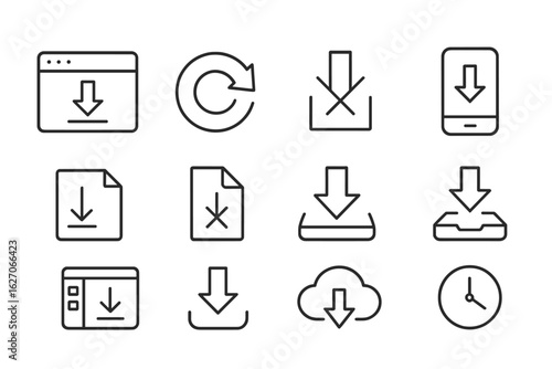 Download and update line icon set. efficient management symbols in outline style