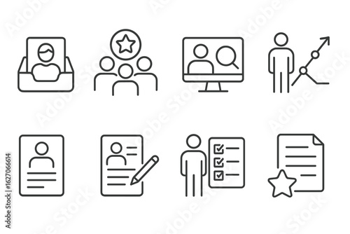 Profile, recruitment line icon set. job, resume linear designs for hr visuals