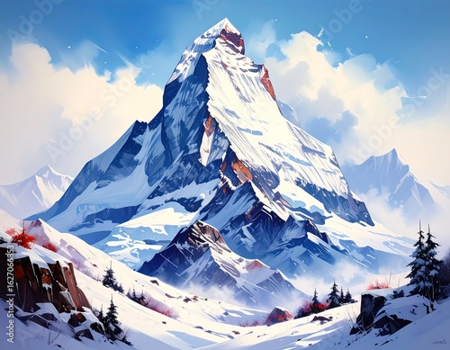 Snowy mountain peak landscape