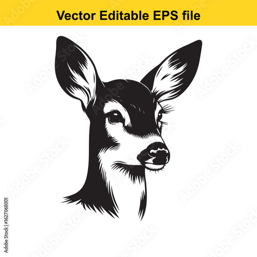 Illustration of a deers head isolated on white background long horn, , long horn