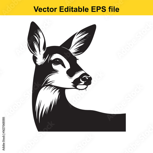 Vector art of deer head profile isolated on white background long horn, , long horn