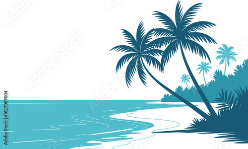 Tropical beach palm trees ocean waves vector