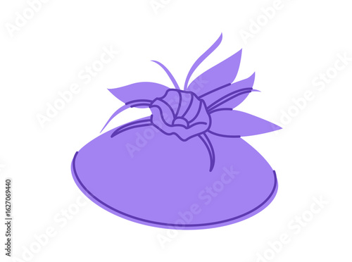 Fascinator Hat with flower decor. Summer Head Fashion accessory cap clothing technical illustration. Vector headgear for Men, women, unisex style, flat template CAD mockup sketch outline isolated