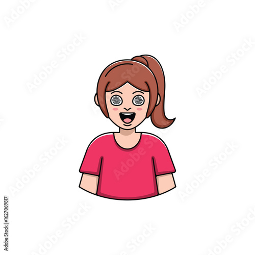Funny Girl Hypnotist Cartoon Illustration Design Template Logo 