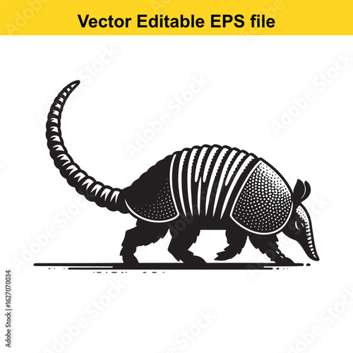 Vector art of black and white armadillo illustration isolated on white background long horn, , long horn