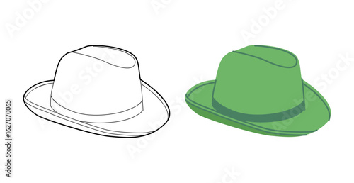 Homburg Hat with band. Head Fashion accessory cap with narrow brim clothing technical illustration. Vector headgear for Men, women, unisex style, flat template CAD mockup sketch outline isolated