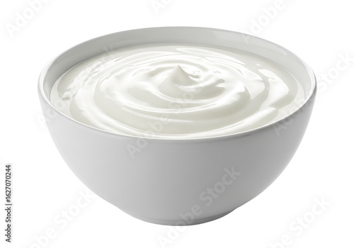 Creamy white yogurt swirl in a simple bowl isolated on a transparent background image