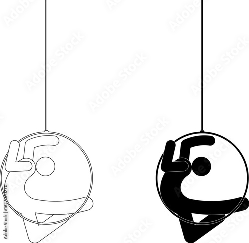 outline silhouette Aerial hoop icon set