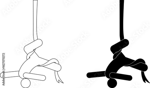 outline silhouette Aerial silk icon set