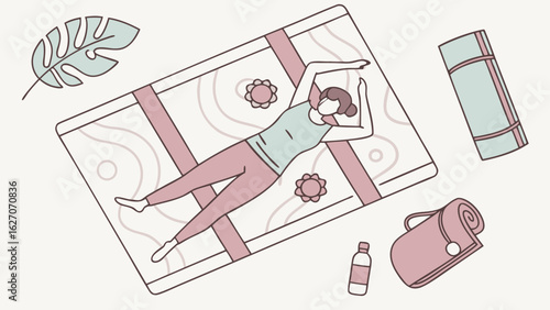 Person Relaxing on a Yoga Mat Surrounded by Nature and Outdoor Essentials