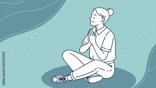 Young Woman Meditating in a Calm and Peaceful Setting with Abstract Background