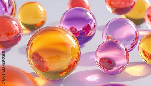 Colorful, glossy spheres on a light surface