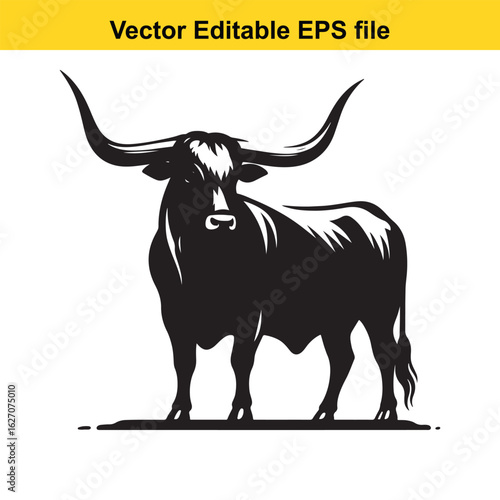 Vector art of silhouette of a bull isolated on white background long horn, , long horn