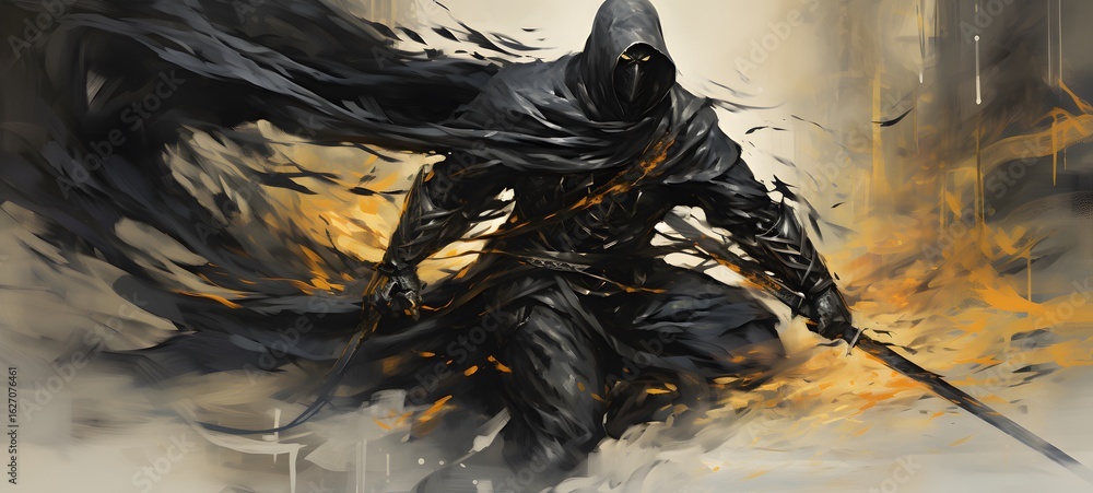 Fototapeta premium A photo of a scorpion monster knight, hooded cloak,generative AI