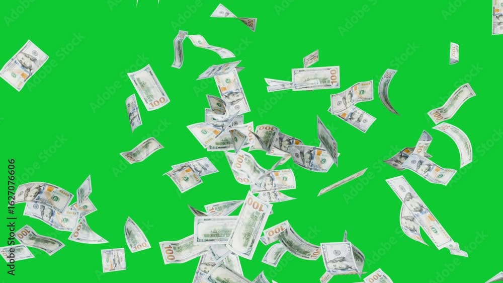 Banknotes Raining Down 3D Money Raining. Money falling and flying in the air, 3d render ...