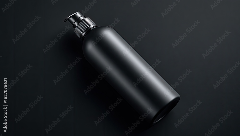 Matte black pump bottle on dark background Matte black pump bottle on dark background