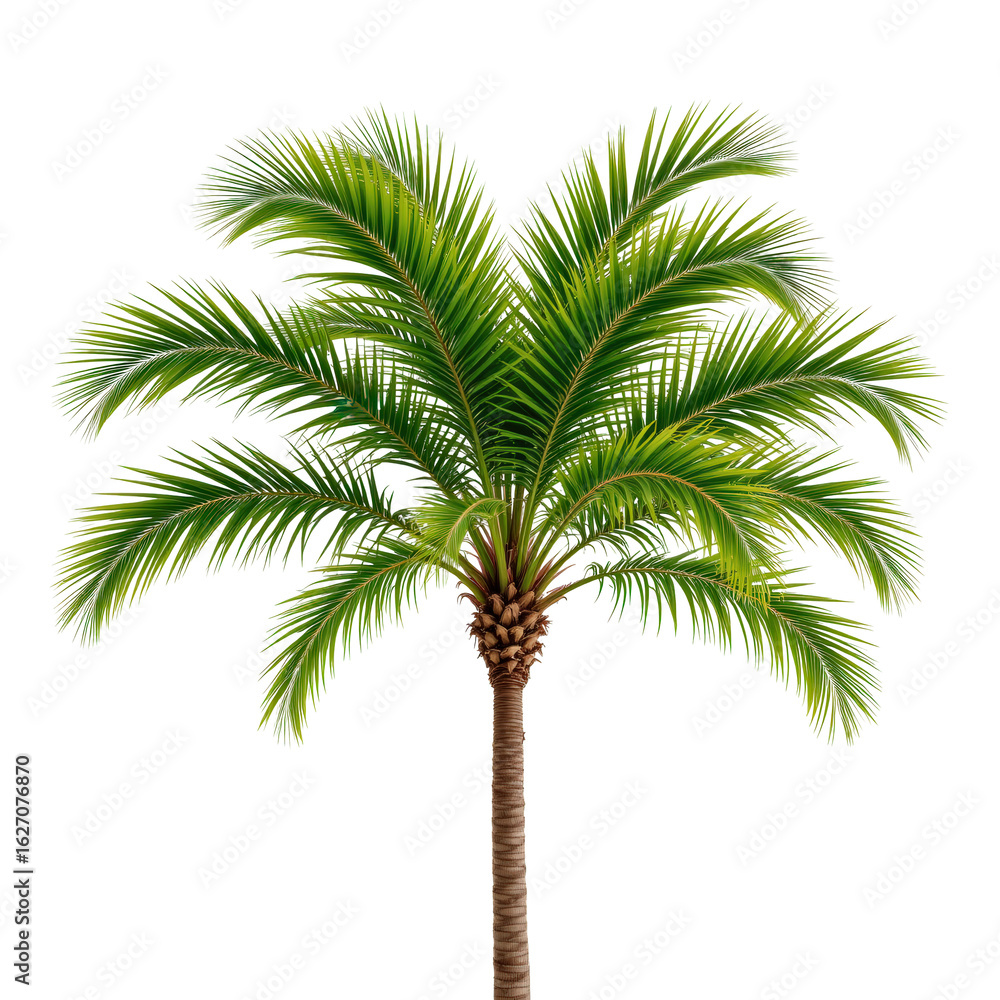Fototapeta premium Lush Green Palm Tree Against a Black Background for Tropical Vibe