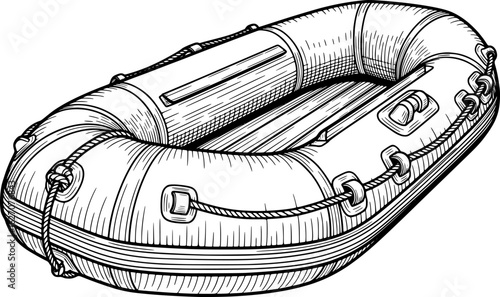 Inflatable dinghy icon with safety ropes in hand-drawn style