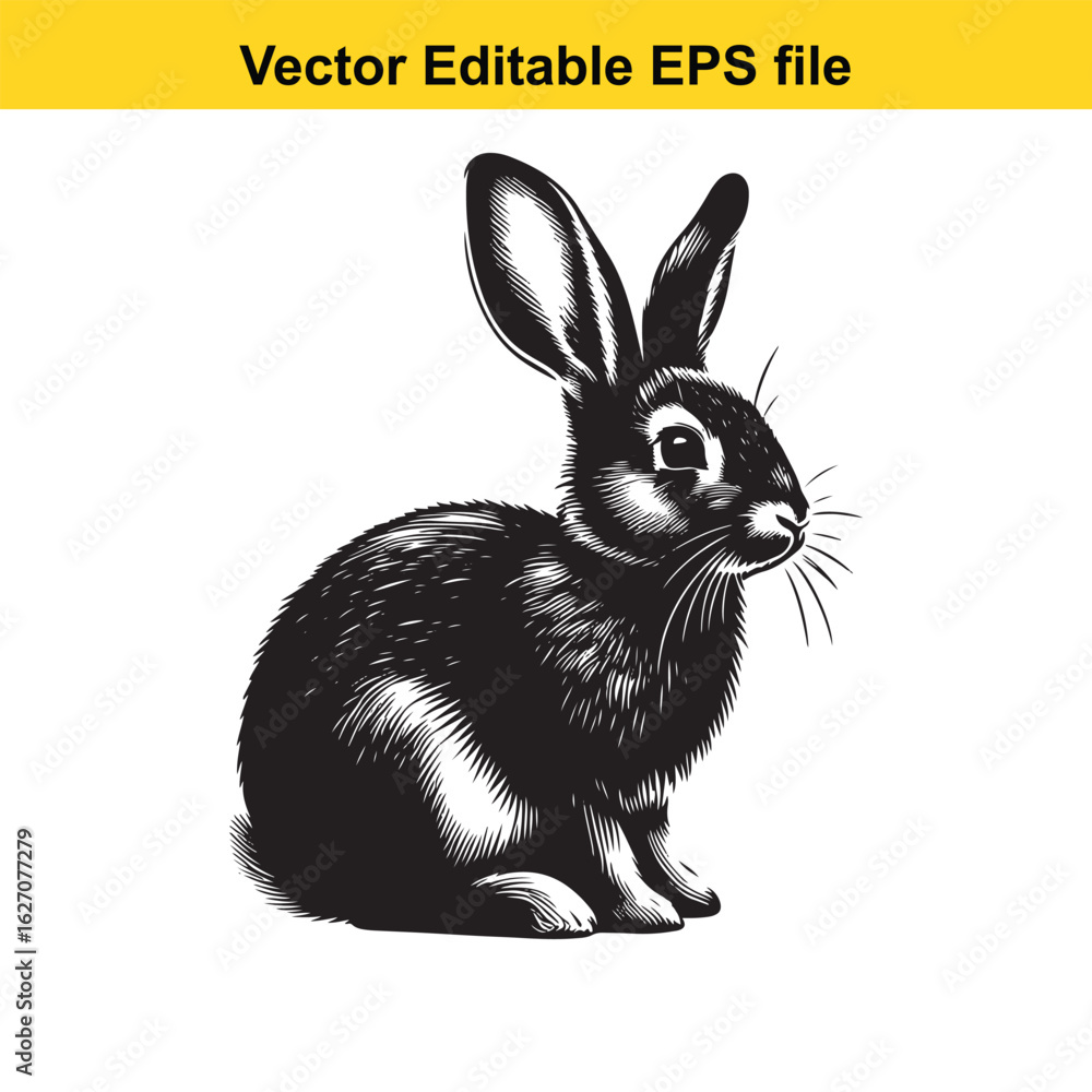 Fototapeta premium Vector art of black rabbit illustration isolated on white background long horn, , long horn