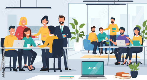 Diverse professionals collaborate in a modern office, fostering teamwork and productivity. Ideal for business, corporate, and technology themes.