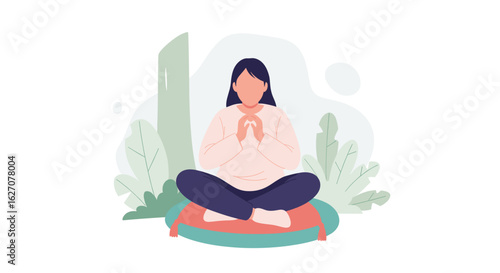 Woman meditating in a serene, natural environment, promoting inner peace, mindfulness, and holistic well-being for a balanced life.