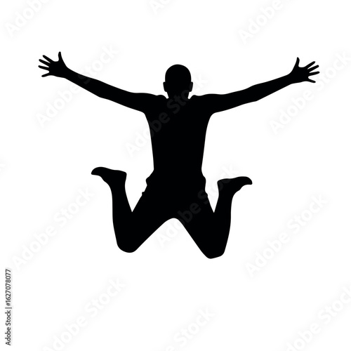 Clean and modern vector  silhouette of man jumping with arms outstretched vector image for design art